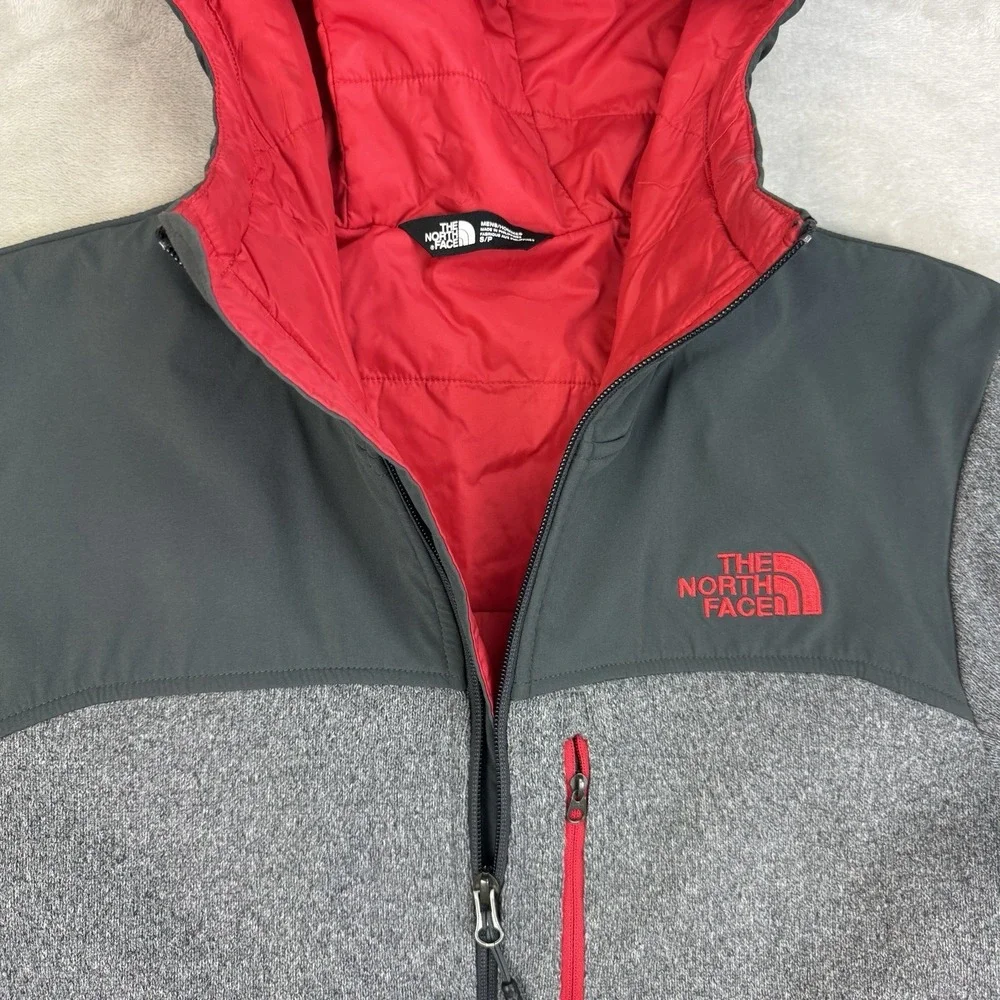 The North Face Gordon Lyons Insulated Hoodie Mens Small Gray Red Full Zip Jacket